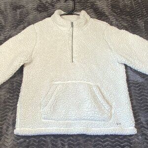 Hollister White Sherpa Fleece Pullover Sweater Kangaroo Pocket Womens size S